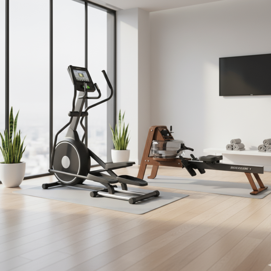 Modern treadmill displayed in a clean studio setup with soft gradient background.
